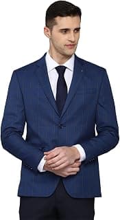 Louis Philippe Men Navy Slim Fit Check Formal Blazer