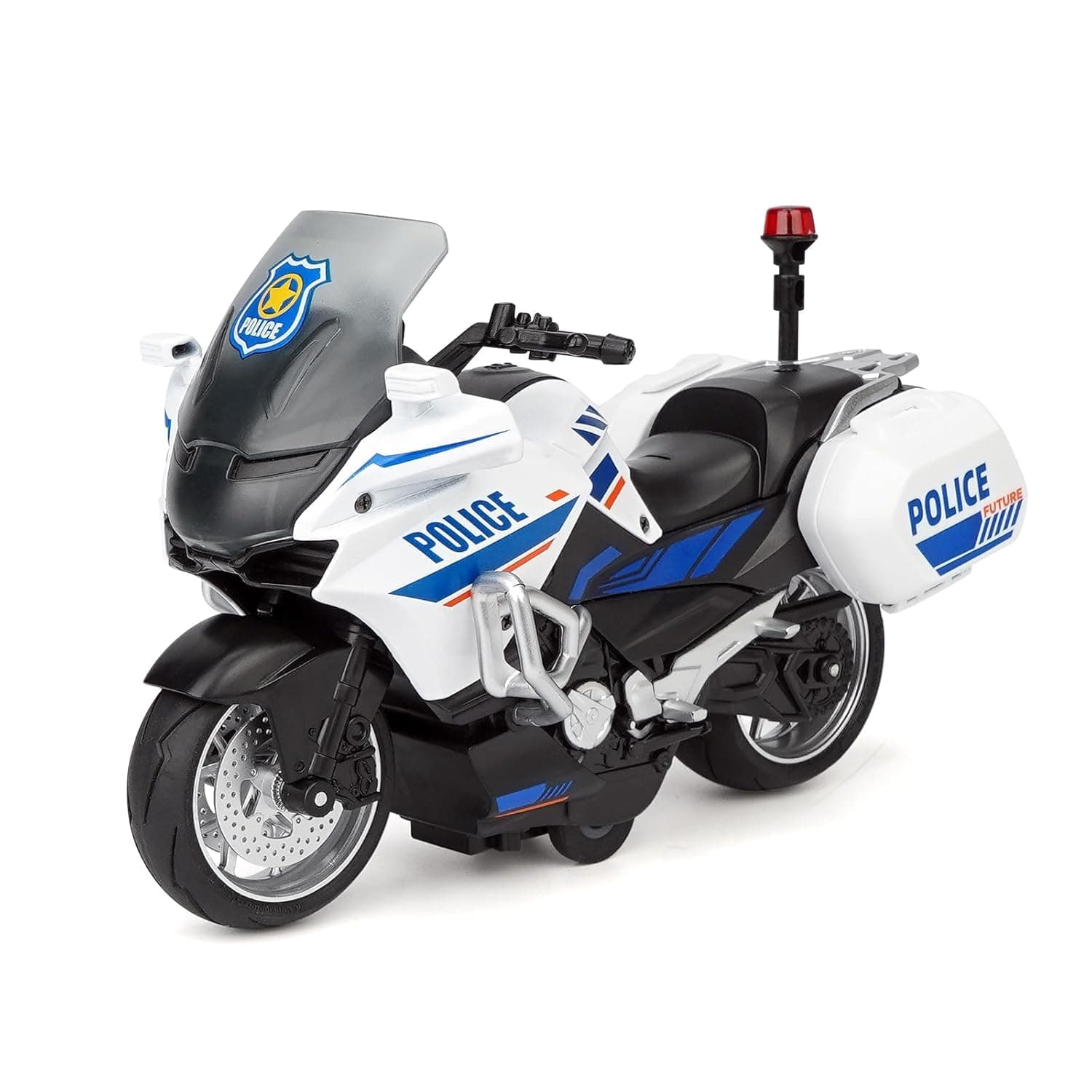 FEXXA Police Motorcycle Toy - Pull Back Motorcycle Toys, Tiny Gift with Music Lighting, Latte Motorcycles Toy for Kids Boys Age 3-8 Year Old [NEW] (Future Bike-Police)
