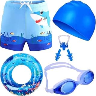 Kids 6-in-1 Water Activity Kit with Trunks, Silicone Cap, Anti-Fog Goggles, Swim Tube, Nose Clip & Earplugs –Swim Set for Boys Pool, Beach