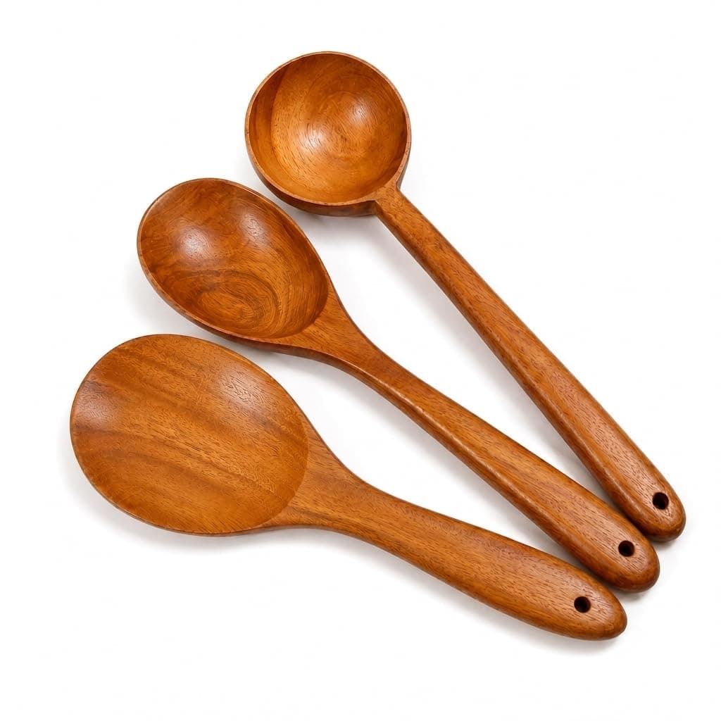 Home Ikon Wooden Spatula Set of 3 – Neem Wood Kitchen Utensils, Handmade, Safe for Non-Stick Cookware, Naturally Antimicrobial