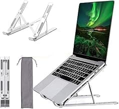 Dyazo 6 Angles Adjustable Aluminum Ergonomic Foldable Portable Tabletop Laptop/Desktop Riser Stand Holder Compatible for MacBook, HP, Dell, Lenovo & All Other Notebook (Silver)