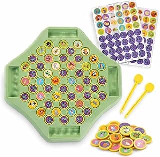 Animal Memory Flip Chess Game Montessori Matching Puzzle Board Game for Kids Educational Travel Toy for Toddlers, Preschoolers Learning Activities (Animle Stickers & 4 Stick)