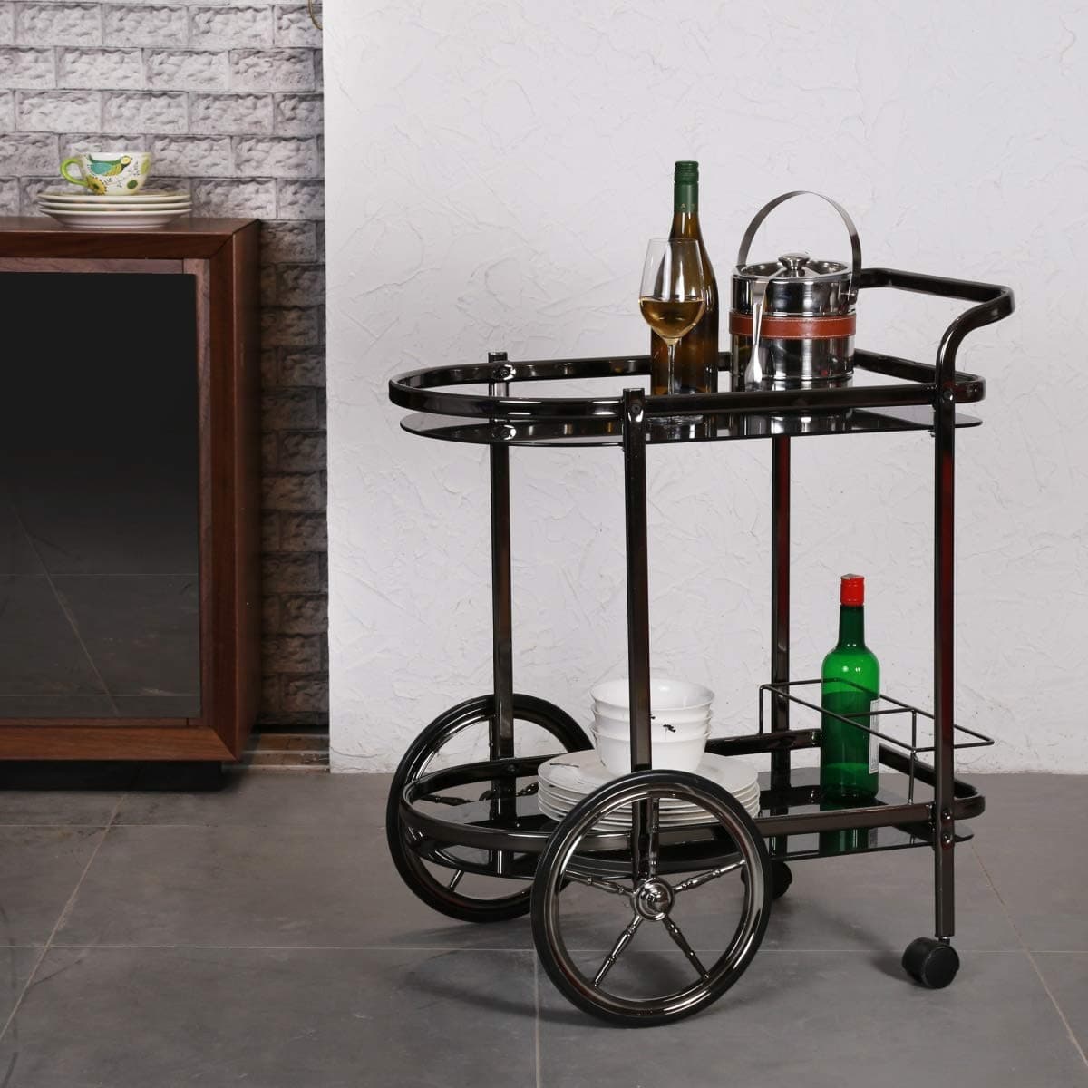 Home Centre | Nautica Serving Trolley | Metal, for Kitchen and Bar | Silver | 1 Year Warranty