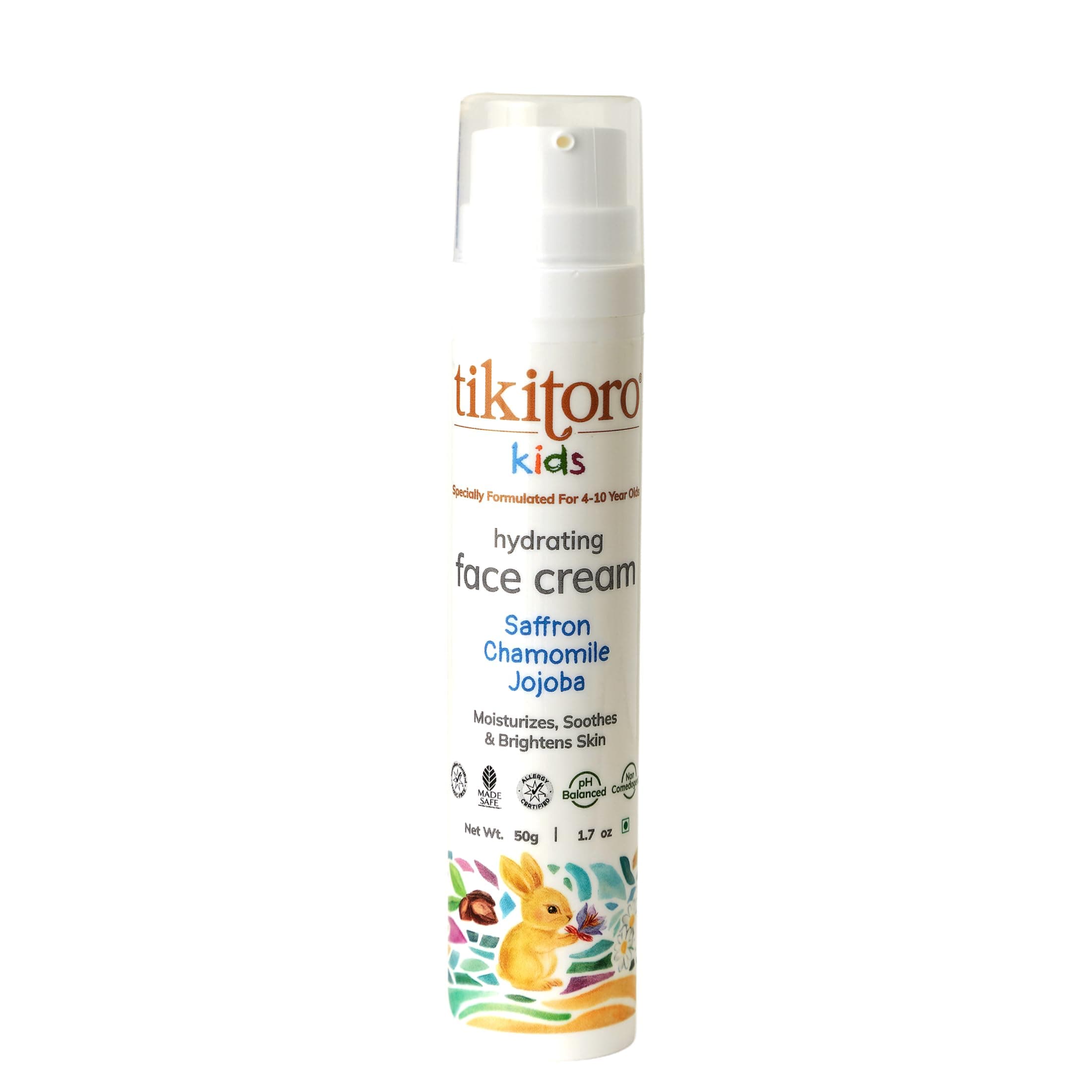 Tikitoro Kids Hydrating Face Cream with Saffron, Chamomile & Jojoba Oil | Lightweight Face Moisturizer for All Skin Types | Non-Comedogenic | (Age: 4+) (50grams x 1)