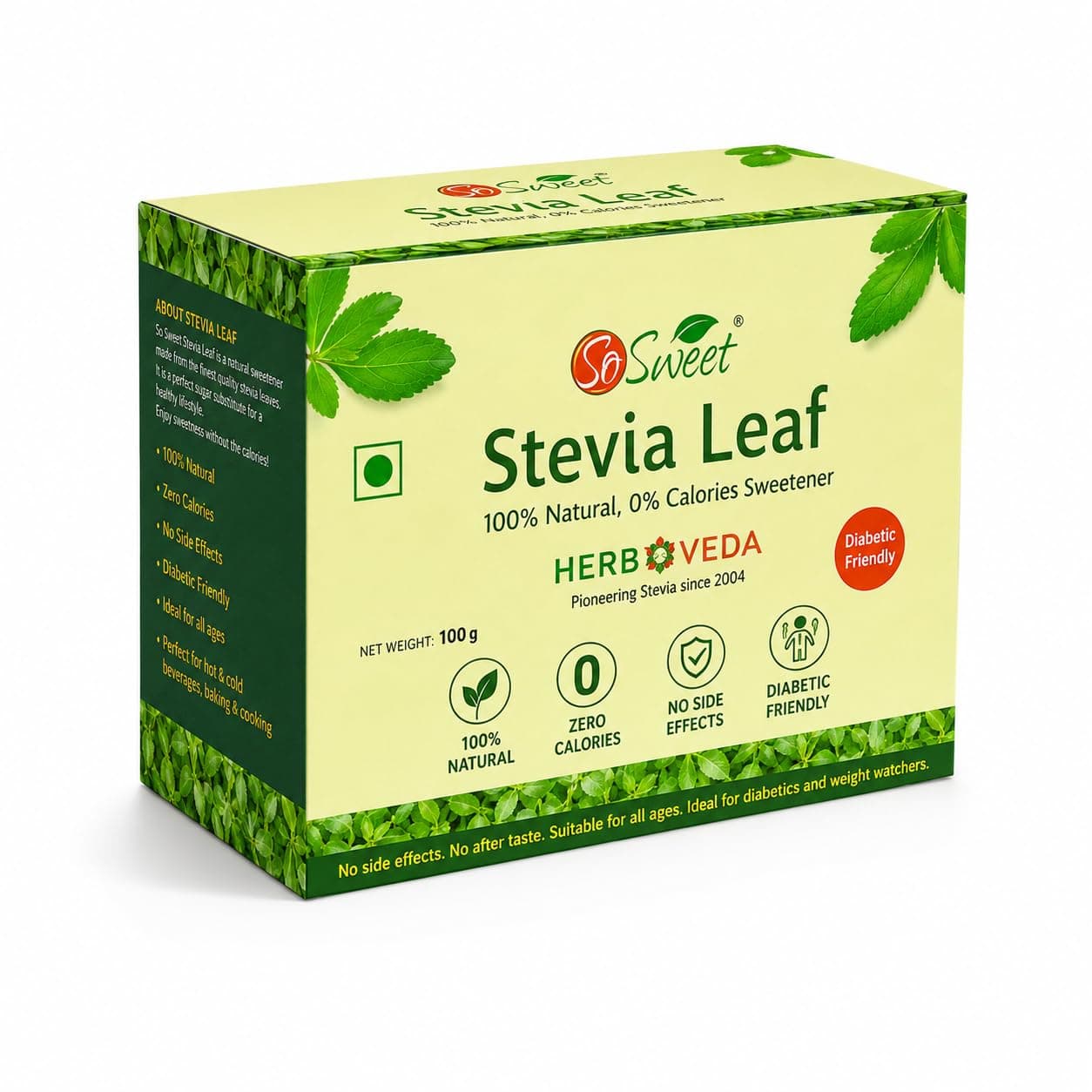 So Sweet Stevia Dried Leaves 100g | Natural Sugar Free Sweetener | Zero Calorie Herbal Sweetener for Tea, Coffee & Infusions | Diabetic Friendly | Keto Friendly | Plant Based Sugar Alternative