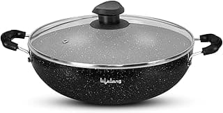 Lifelong Non-Stick Frying Kadai with Glass Lid | 3 Litre & 26 cm Induction and Gas Compatible Cookware Kadhai | Scratch Resistant Kadai for Cooking Curry, Dal, Rice & Biryani (LLKA03, Black)
