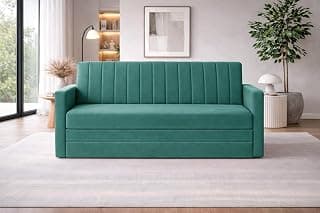 Rosebell Foldable Sofa-Cum-Bed | 3-in-One Convertible Couch with Armrest | Modern Fabric Sofa for Living Room, Bedroom & Office-Green