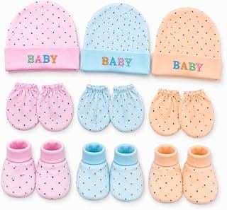 First Kick First Kick Baby Mitten Booty Cap Set - 3 Sets (Multicolour) Mittens for New Born Baby 0-3 Months | Useful | Pocket-Friendly | Soft New Born Cotton