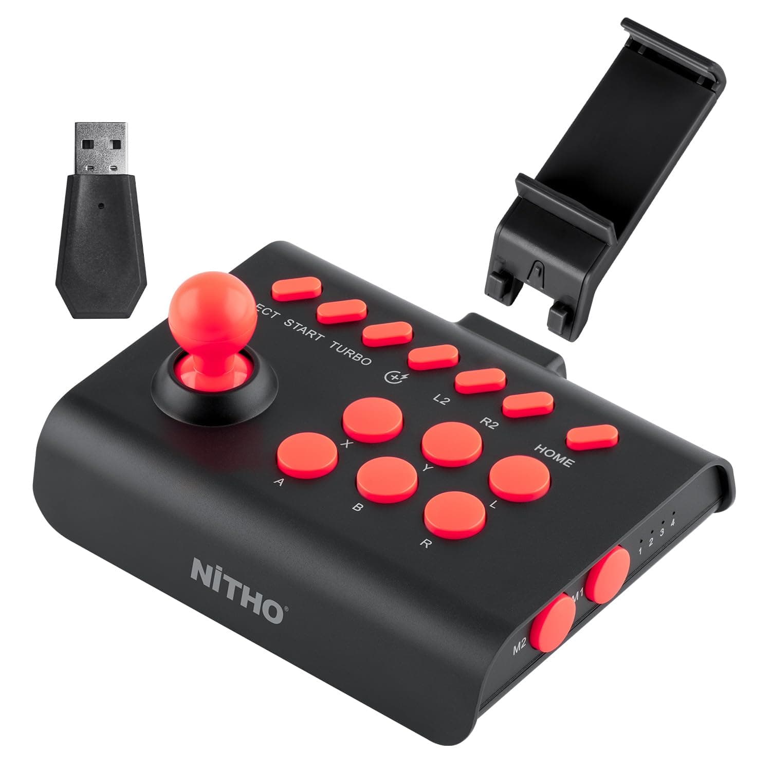 NITHO KRONOS 7 in 1 Arcade Fight Stick Controller for Switch, Switch 2, PS4, PC, Steam Deck, iOS and Android, Wireless Arcade Joystick with Hall Effect, Turbo Function, Precision Control, Ergonomic and Phone Holder