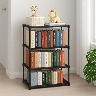 4 Tier Book Shelf Portable Multi Purpose Use, Kids Books Rack for Home Plastic, Bookshelf, Book Stand, Organizer for Study Room/Library/Bedroom (Black)...