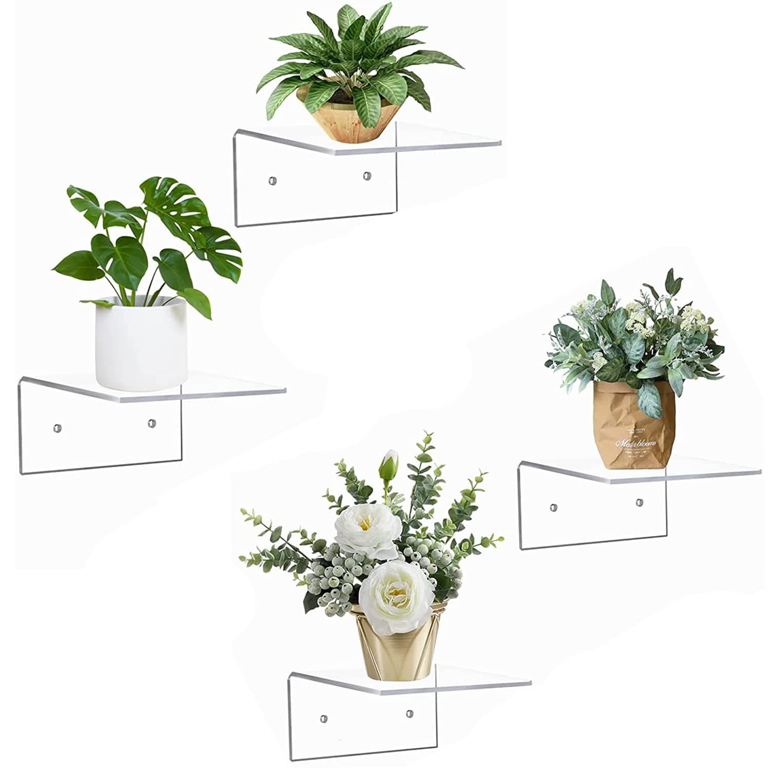 Parikshit Sublimation 4 Pcs Invisible Small Wall Rack Shelf Plant Stand for Living Room Bedroom Home Decor Bathroom Kitchen Office