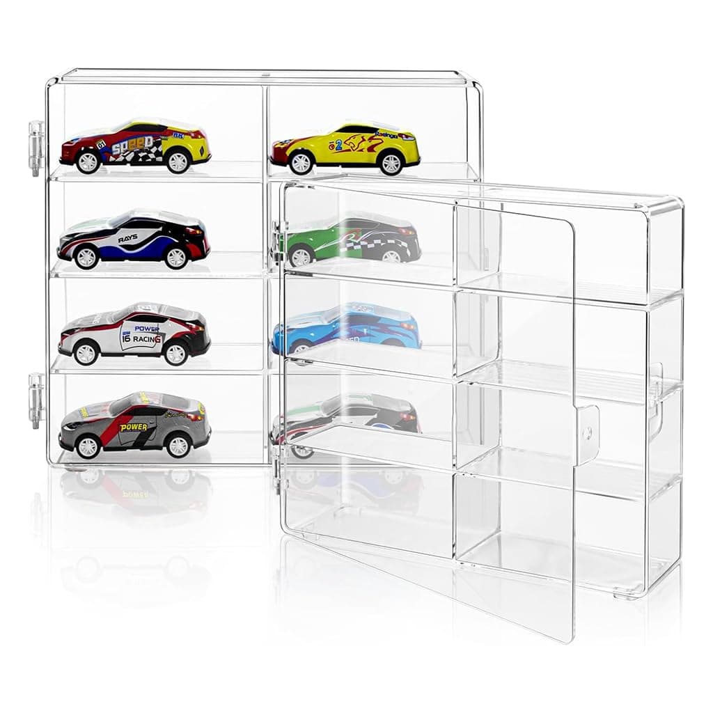 Supvox® Car Models Display Rack, 4-tier, 8-Compartment Design, Stackable Clear Dustproof Racing Car Model Toy Display Holder with Door, Collectible Racing Car Toy Holder Organizer | Clear Dustproof Racing Car Model Toy Display Holder with Door, Collectible Racing Car Toy Holder Organizer