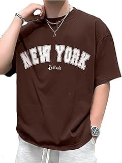 LEOTUDE Casual Half Sleeve Cottonblend Printed Round Neck Drop Shoulder Oversized Tshirt for Man (Color Brown)