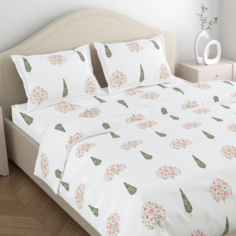 haus & kinder Bedsheet King Size 100% Pure Cotton Bed Sheet with 2 Pillow Covers, 186 TC 108X108 Inches Bedding Set, Soft Breathable Cozy Flat Sheet, Tree of Life