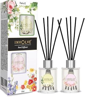 Involve Pura Reed Diffuser Set- Vanilla & Blossom - 120 ml | Oil Diffuser with Free 10 Reed Sticks | Room Freshener for Home, Bedroom | Gifts Set (Pack of 2)