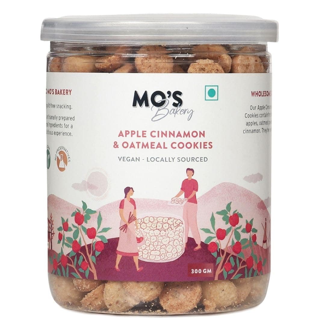 Mo's Apple Cinnamon & Oatmeal Cookies, 300gms | Healthy Snacks for Kids & Adults | 100% Natural & Preservatives Free