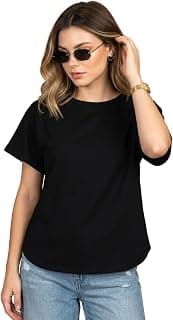 JUNEBERRY Pure 100% Cotton Oversized Loose Fit Drop Shoulder Round Neck Boyfriend Fit Solid Half Sleeves T-Shirt for Women & Girls (Sizes: S to 2XL)