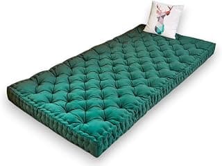 ATOOTFUSION Cotton Floor Mattress, 4 inch Thick Tufted Cushion, 72 x 30 inch, Foldable, Rollable Light Weight Cotton Mattress Dark Green