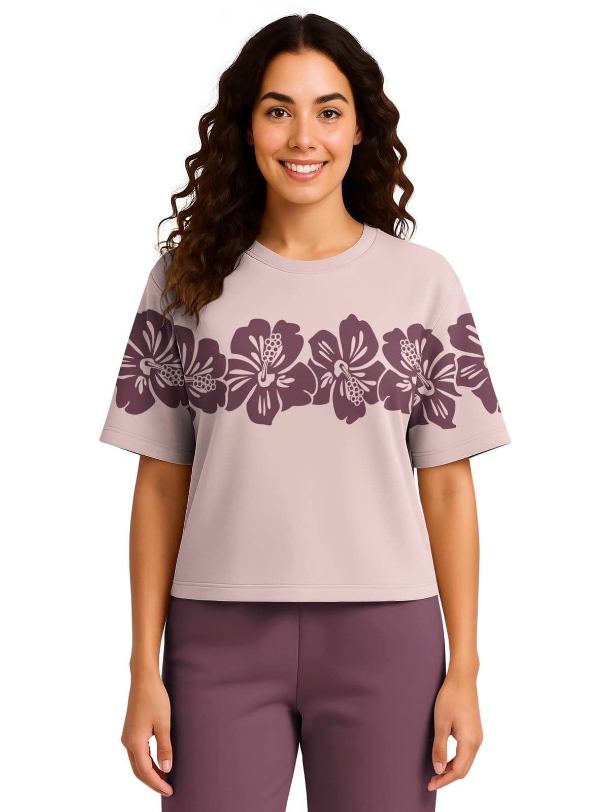 HELLCAT Trendy Printed Oversized Fit Crew-Neck Crop Tshirt for Women_Lavender_XX-Large