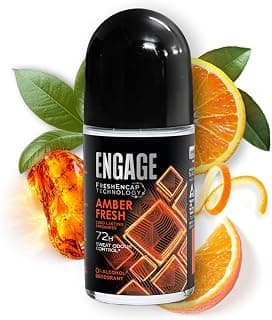 Engage Amber Fresh Underarm Roll On Deo for Men | 72 Hour Sweat & Odour Protection | Advanced Antiperspirant Formula | FreshEncap Technology |Non Sticky | 0% Alcohol | 50ml