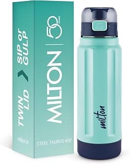 MILTON Taurus 600 Steel Thermoware, Inner Stainless Steel, PU Insulated, Leak Proof Water Bottle for School Kids, Office, Gym, Easy to Carry Handle, 560 ml, Light Blue