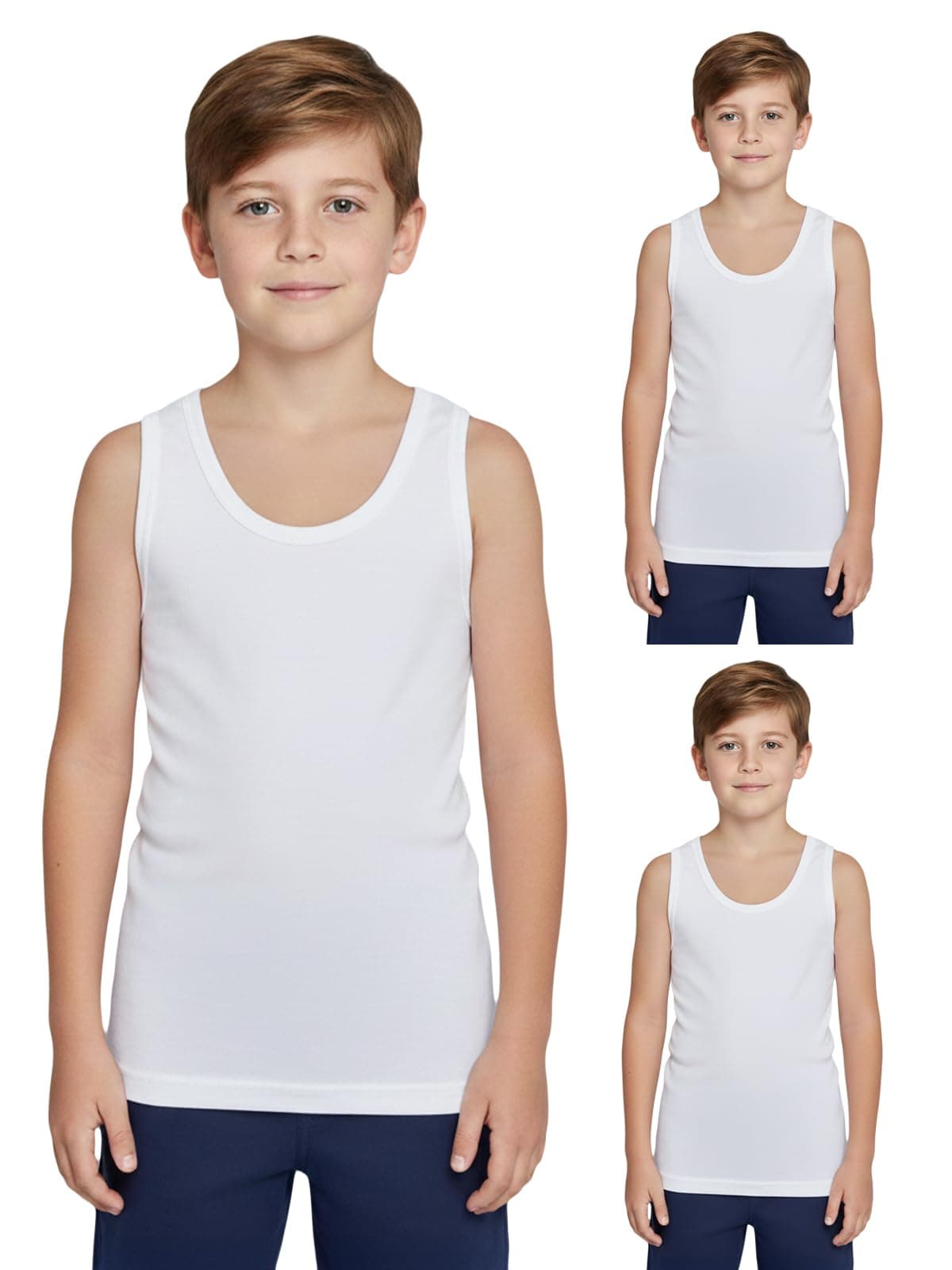 Lux Cozi Boy's White Regular Fit Vest | 100% Cotton| Skin Friendly | Lightweight | Sleeveless Design - Pack of 3