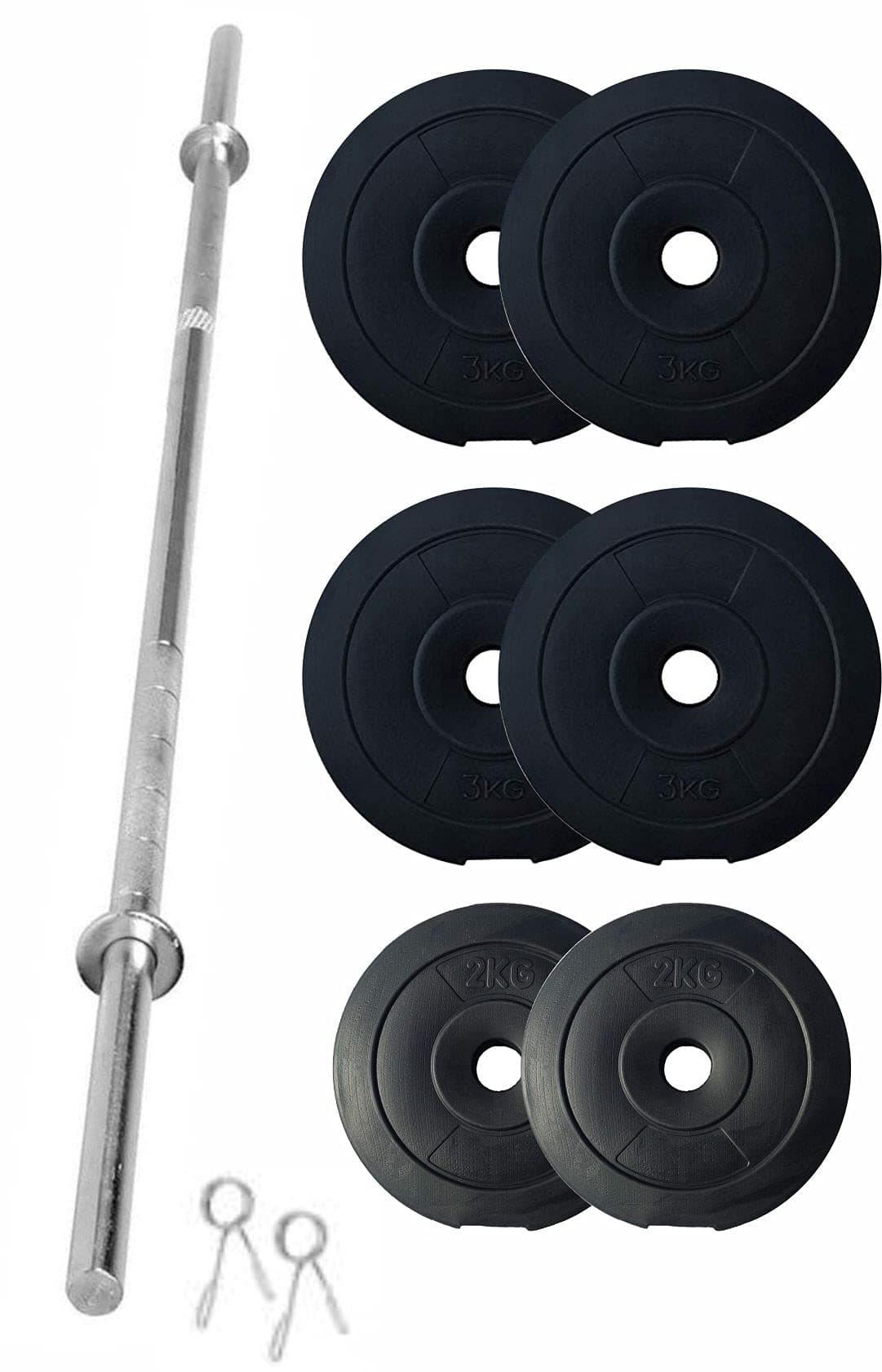 FitBox Sports Home Gym - W/A Barbell Rod & Weigth Plates 16kg (3kg x 4 + 2kg x 2), Black (9506)