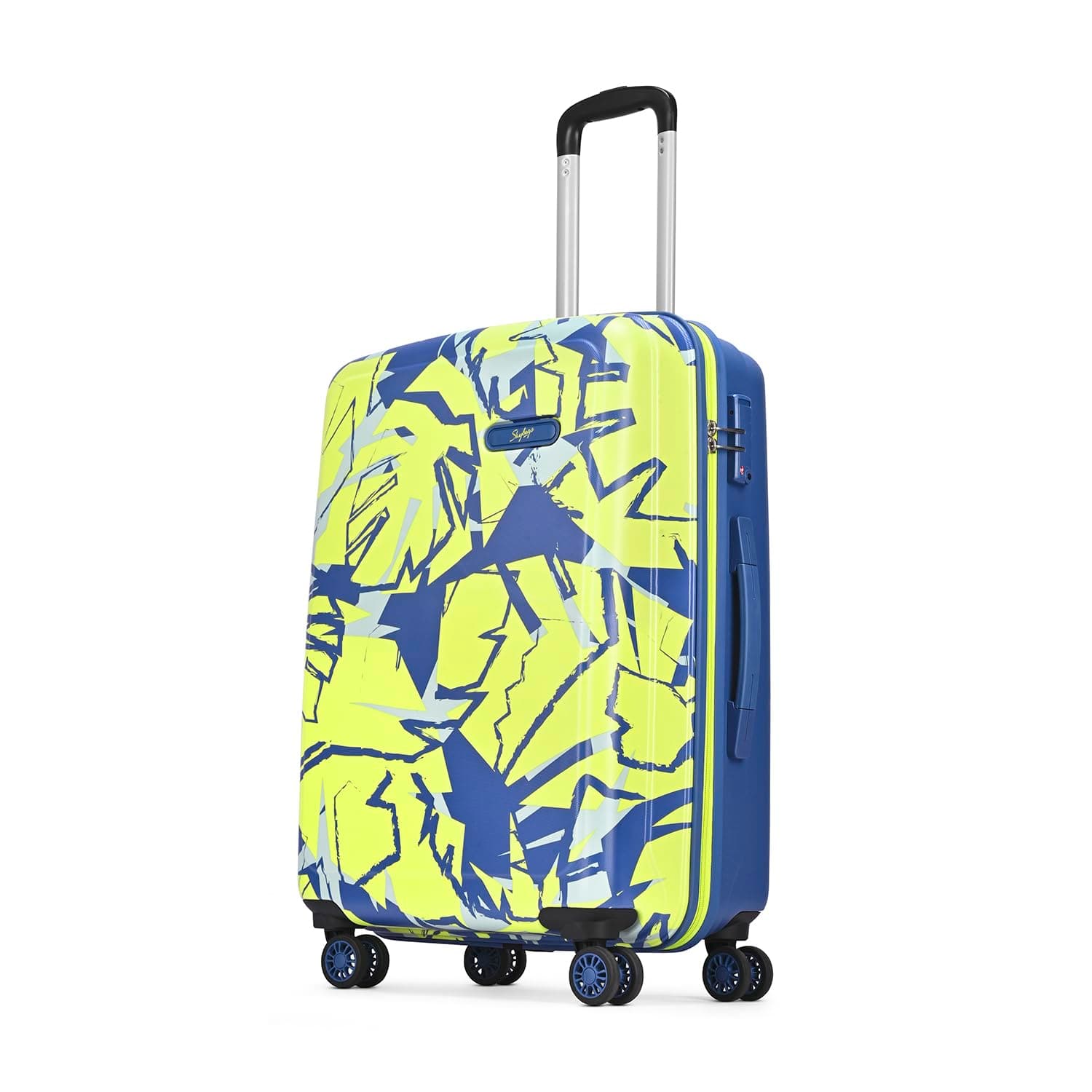Skybags Lush Medium Size Hard Polycarbonate Polypropylene Spinner Luggage (81cm)|Printed Luggage Trolley with 8 Wheels and TSA Lock|Lime-Blue|Unisex