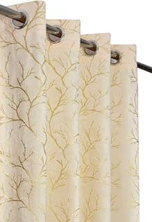 DECORLINE Heavy Velvet Fabric Foil Tree Design Room Darkening and 76% Blackout Curtains for Window 5 Feet, Cream, 1 Piece Curtain