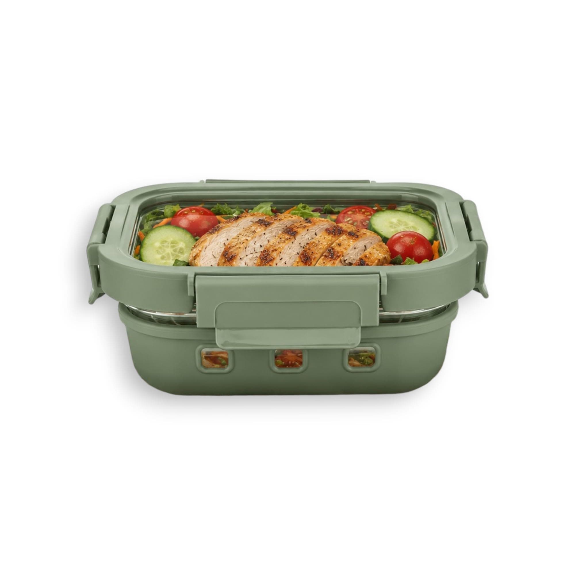 StacPro Griplok Glass Lunch Box 640ml with Leakproof Lid, Borosilicate Food Storage Container with Silicone Sleeve, Gasket, Microwave/Dishwasher Safe, Anti-Slip Grip for Meal Prep (Forest Green)