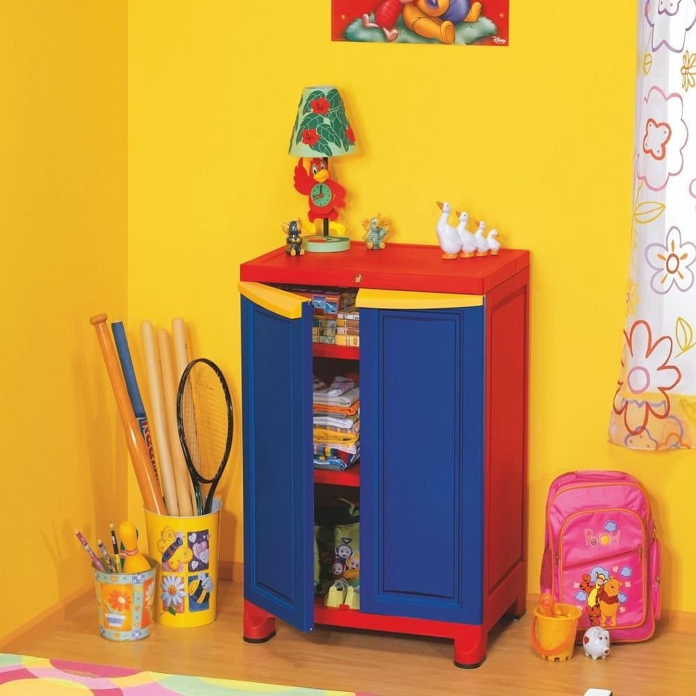 Nilkamal Freedom Mini Medium (FS1) Compact Plastic Kids Mini Storage Cabinet|3-Year Warranty|2 Doors Cupboard|Multipurpose Storage Suitable for Kids Room and Home|Bright Red and Yellow Colour