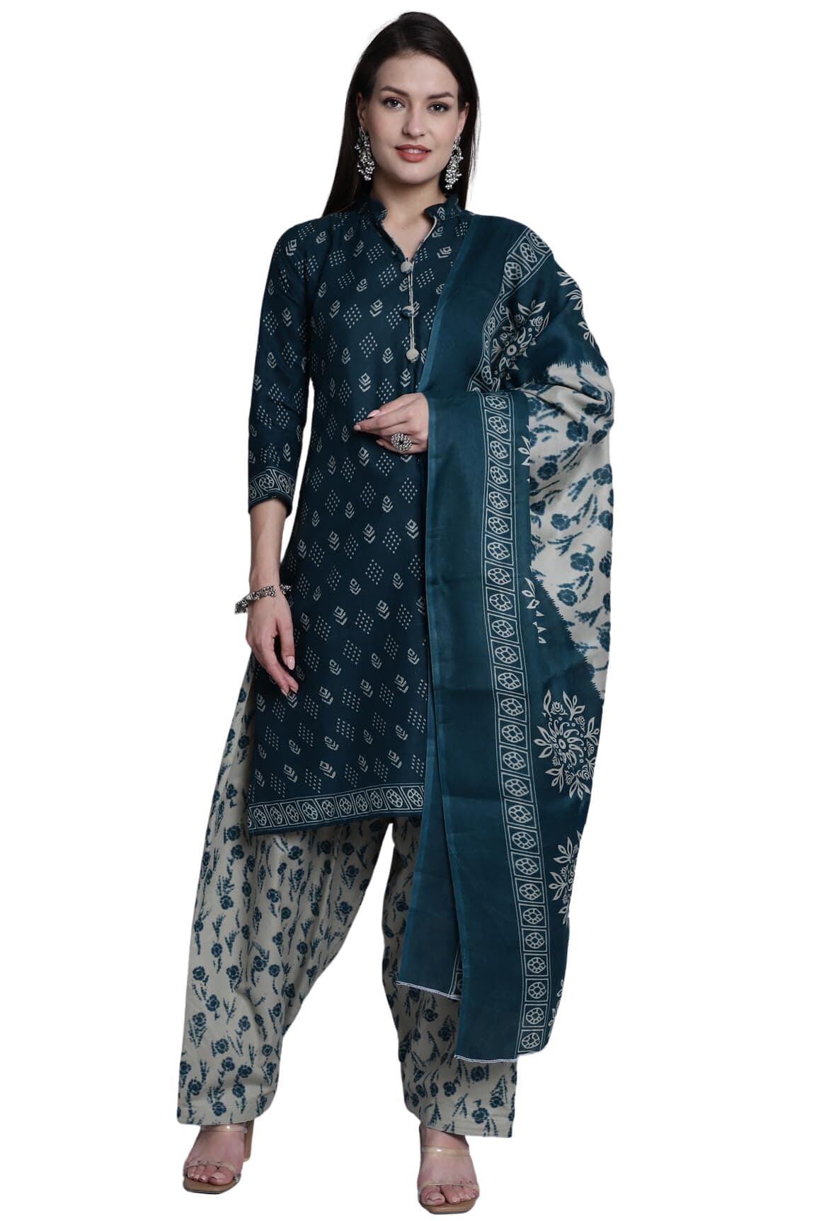 Monira Green Cotton Printed Readymade Patiala Salwar Suit for Women (RW2016)