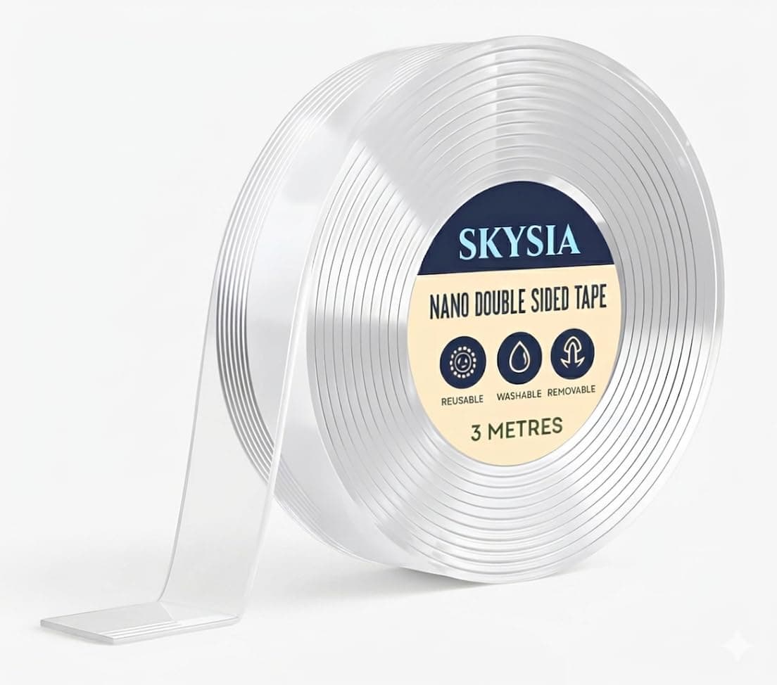 skysia Double Sided Tape Heavy Duty Waterproof – 3 Mtr Multipurpose Transparent Nano Tape, Wall Safe No Damage Strong Adhesive Reusable Mounting Tape for Home Decor, Posters, Car & More (Pack -1)