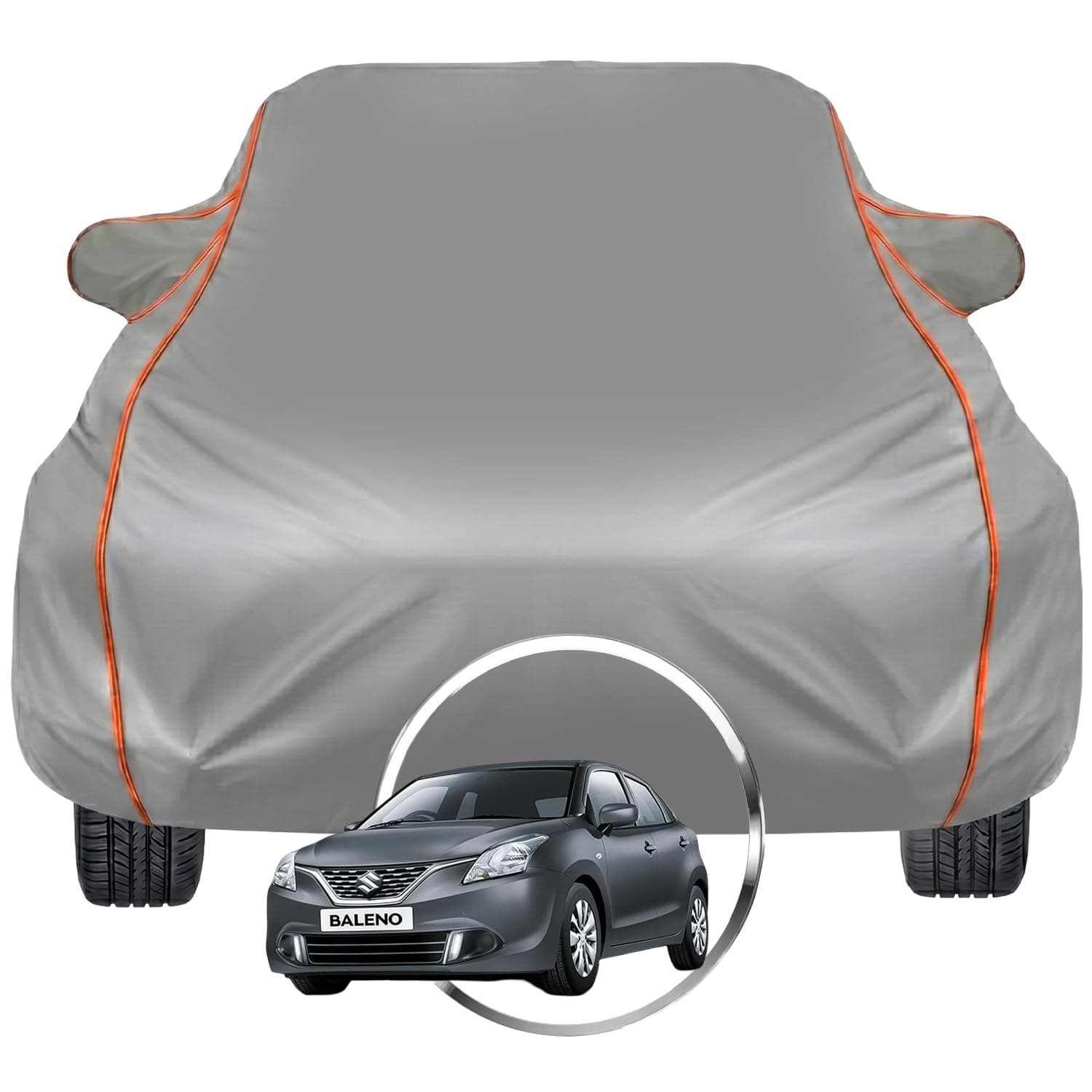 Pivalo Car Cover for Maruti Nexa Baleno – Fits All Model & Year | 100% Waterproof All-Weather UV & Paint Protection | Premium 3-Layer Fabric | Triple Stitched with Reflective Piping (Grey)