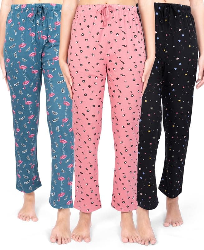 Real Basics Women's Cotton Printed Pyjama pack of 3