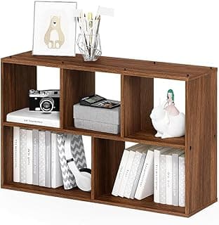 Enigmatic Woodworks Wooden 5-Cube Open Storage Organizer | Bookshelf Multipurpose for Home Rack Showcase for Living Room I Study Room I Finish-Suede DIY (Walnut) 24.7 * 9.5 * 33.5inch