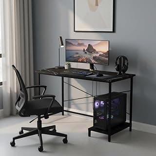 RIZIK STORE Folding Study Table for Small Spaces | 36 x 24 Inch Computer Desk with Laminated Top & Metal Frame | Space-Saving Writing Desk for Home Office, Bedroom, Study & Kids Room (Marble Black)