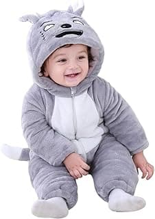 BRANDONN BRANDONN Unisex Baby Flannel Jumpsuit Panda Style Cosplay Clothes Outfits Snowsuit Hooded Romper Outwear (Grey Scars, 12-18 Months, Length : 65 cm x Chest : 35 cm)