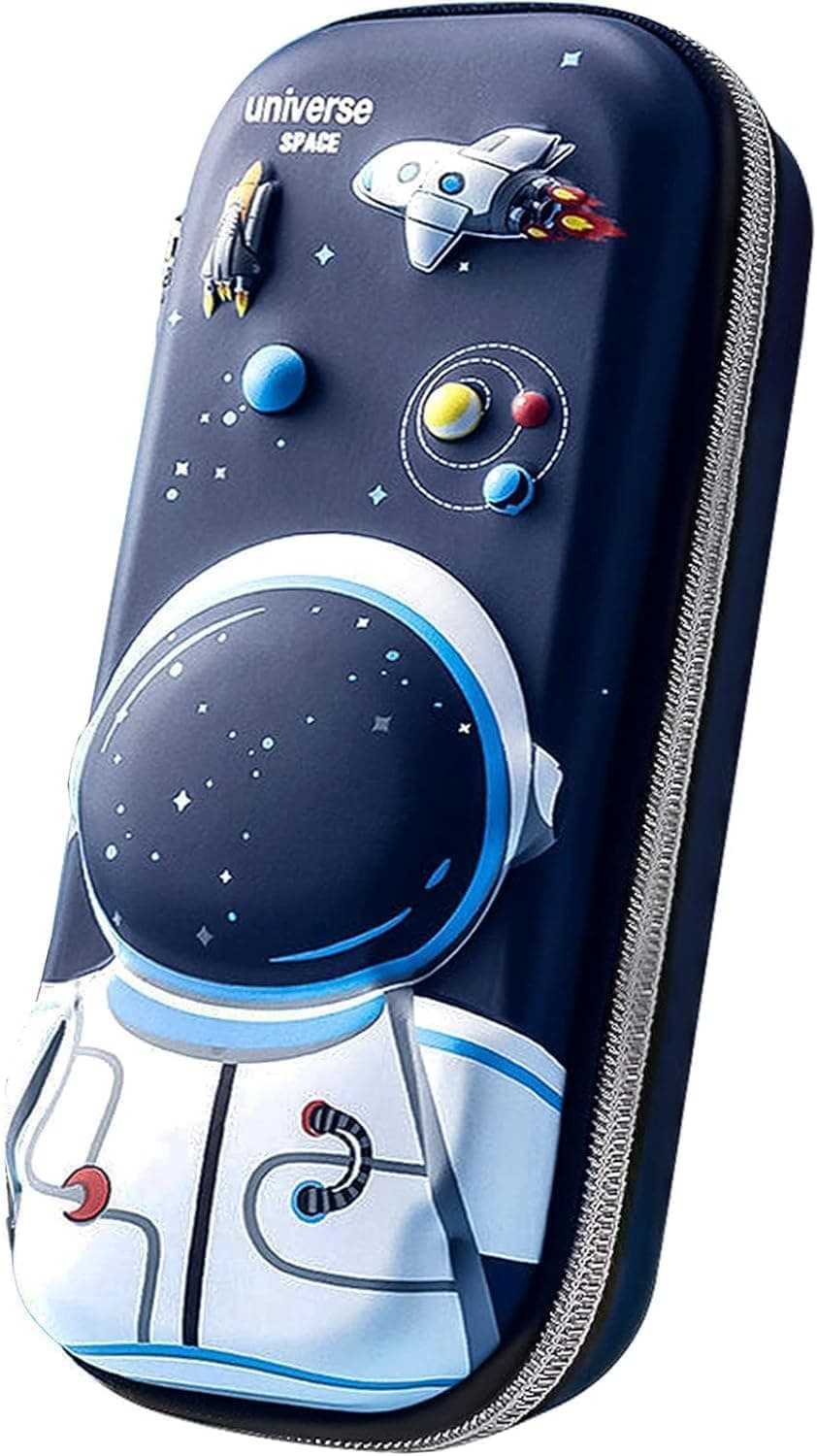 Royals hub 3D Cover Eva Space Astronaut Theme Pencil Case Large Capacity Pencil Pouch Bag Compass School Pouch Organizer for Students Kids Stylish Pen Holder Pouch Stationery Box - Canvas, Multicolor