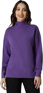 Allen Solly Women Purple Textured Round Neck Casual Sweater