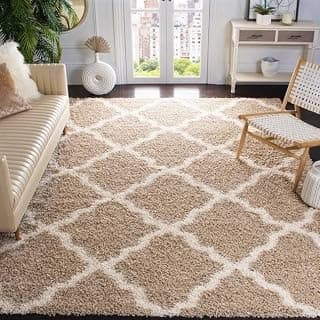 Super Soft Microfiber Carpet | Rug | Living Room | Bedroom | Drawing Room| Guest Room | Thickness 5 CM (5X8 FEET, Beige Design)
