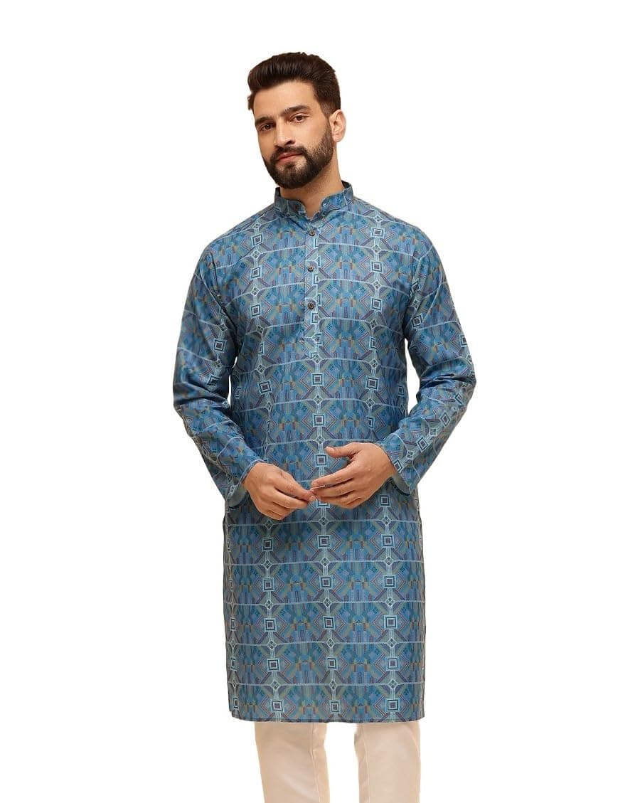 SOJANYA Men’s Deep Purple Ethnic Kurta with Intricate Abstract Print | Modern Festive Style