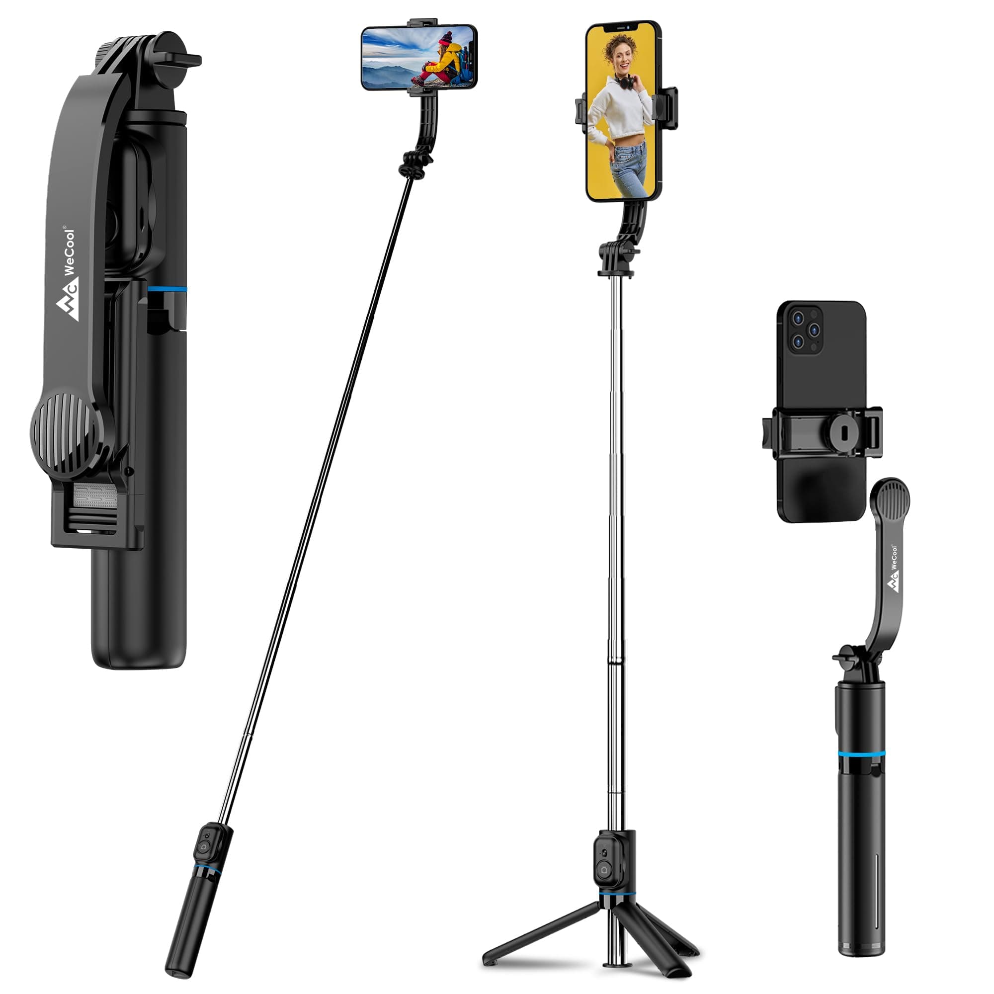 WeCool S2s Selfie Stick Tripod, 6sec Telescopic Pole with 42in/106cm extendable Selfie Stick, Detachable Mobile Holder with Wireless Remote for Photoshoot & Vlogging, Compatible with iPhone & Android