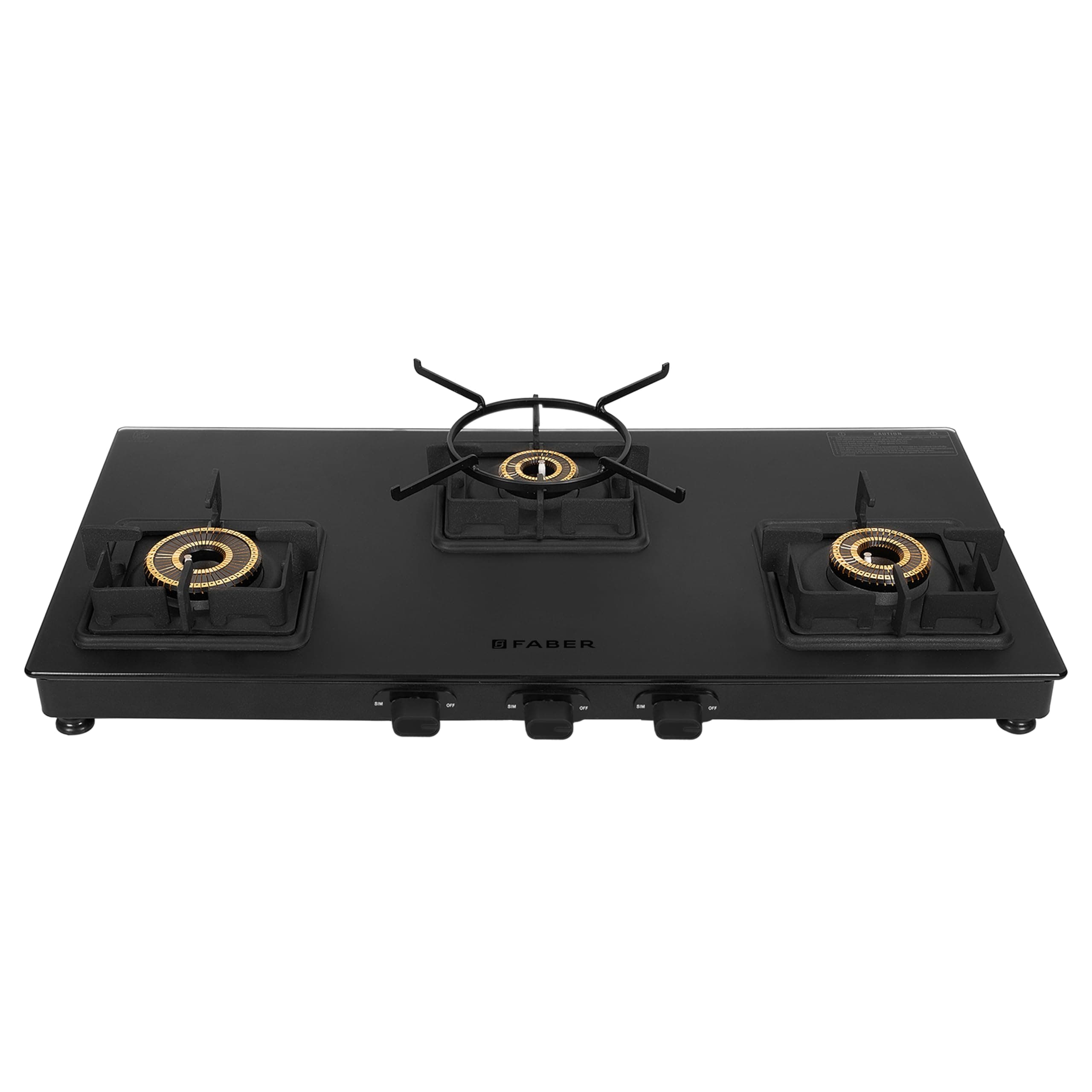 Faber 3 Burner 77Cm Cooktop |Auto Ignition| |Metal Knobs| MS Diamond Coated Pan Support | Matt Black Glass Finish |5 Yrs Warranty On Glass & Burners| 2 Yrs Comprehensive |COOKTOP Blossom 3BB BK CI AI