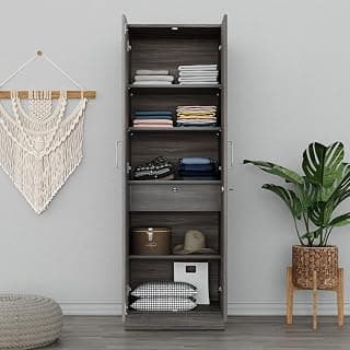 Wakefit Wardrobe for Bedroom | 1 Yr Warranty | Cupboard for Bedroom, Almirah, Wooden Wardrobe, Multi-Shelves Storage with 1 Drawer, Density:680–750 kg/m³, Free Installation from Brand (Twill - DB)