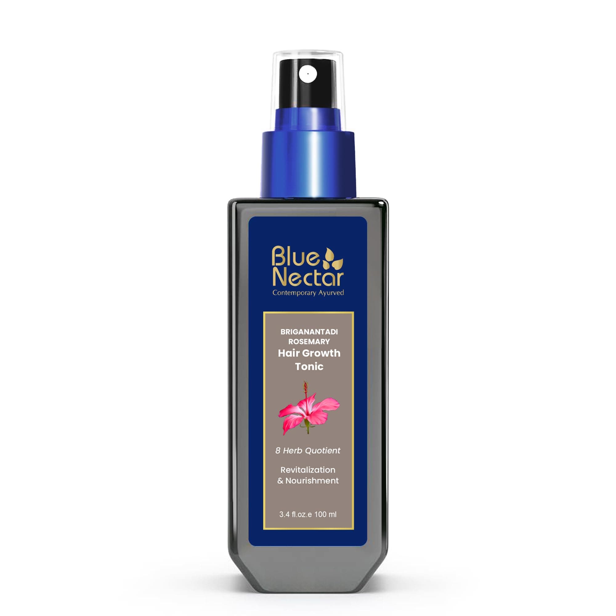 Blue Nectar 10% Rosemary Advanced Hair Growth Serum for Scalp | Organic Tonic Spray with Hibiscus & Bhringraj for Nourishment & Hair Fall Control | Serum for Dry & Frizzy Hair (8 Herbs, 100 ml)