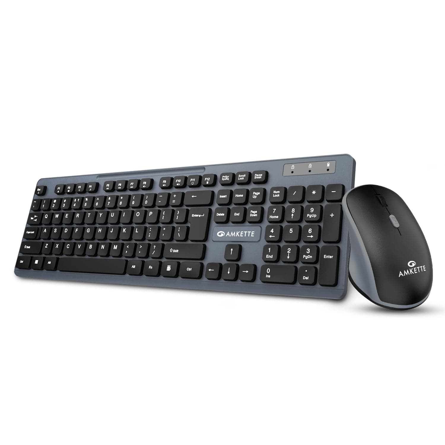 Amkette Primus NXT Wireless Keyboard and Mouse Combo | Silent Keyboard Mouse Wireless | 12 Multimedia Hotkeys | 3200 DPI | 2.4GHz Lag-Free | Long Battery | Ergonomic | Plug & Play | UV-Printed Keys
