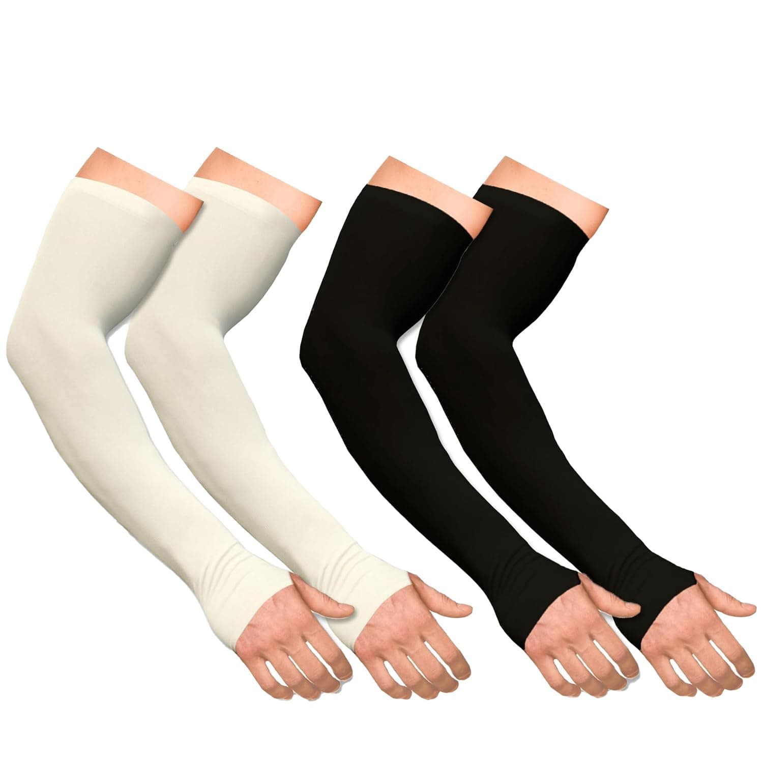 Boldfit Arm Sleeves for Men & Women UV Protection Hand Sleeve with Thumb for Boys & Girls Sun Protection Cover for Running, Bike Riding, Cricket - Nylon - Black & Off-White