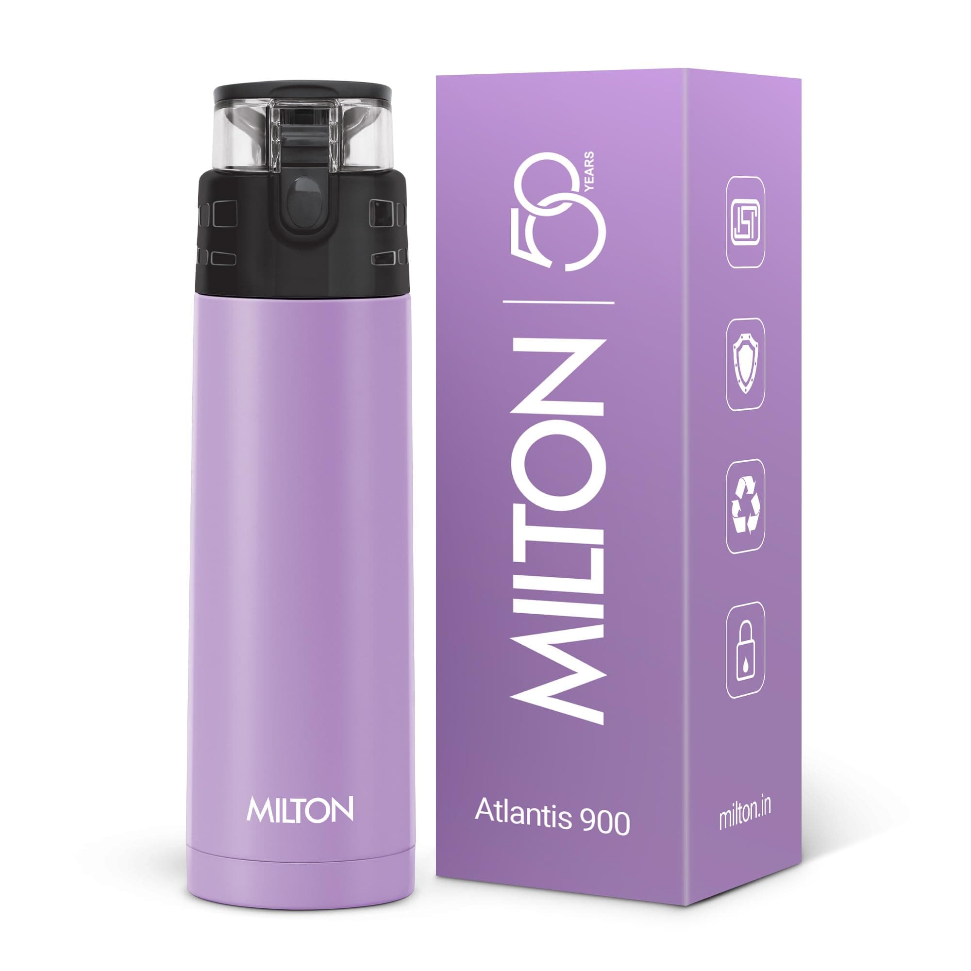 Milton Atlantis 900 thermosteel Water Bottle 750 ml, 24 Hr Hot and Cold I Leak Proof Lid, ISI Certified I Vacuum Insulated I for Office, Gym, School I Purple