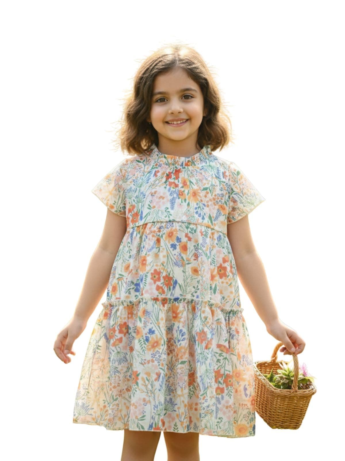 GRECIIKIDS Girls Dress 2-14 Years | Floral Dress for Girls in Soft Georgette | Stylish Dresses for Girl Sleeveless and Knee-Length | Western Dresses for Brunch, Outings & Vacations